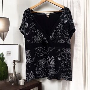 🖤 Studio 1940 Black Floral V-Neck Blouse | Made in USA | Size 20 Y2K